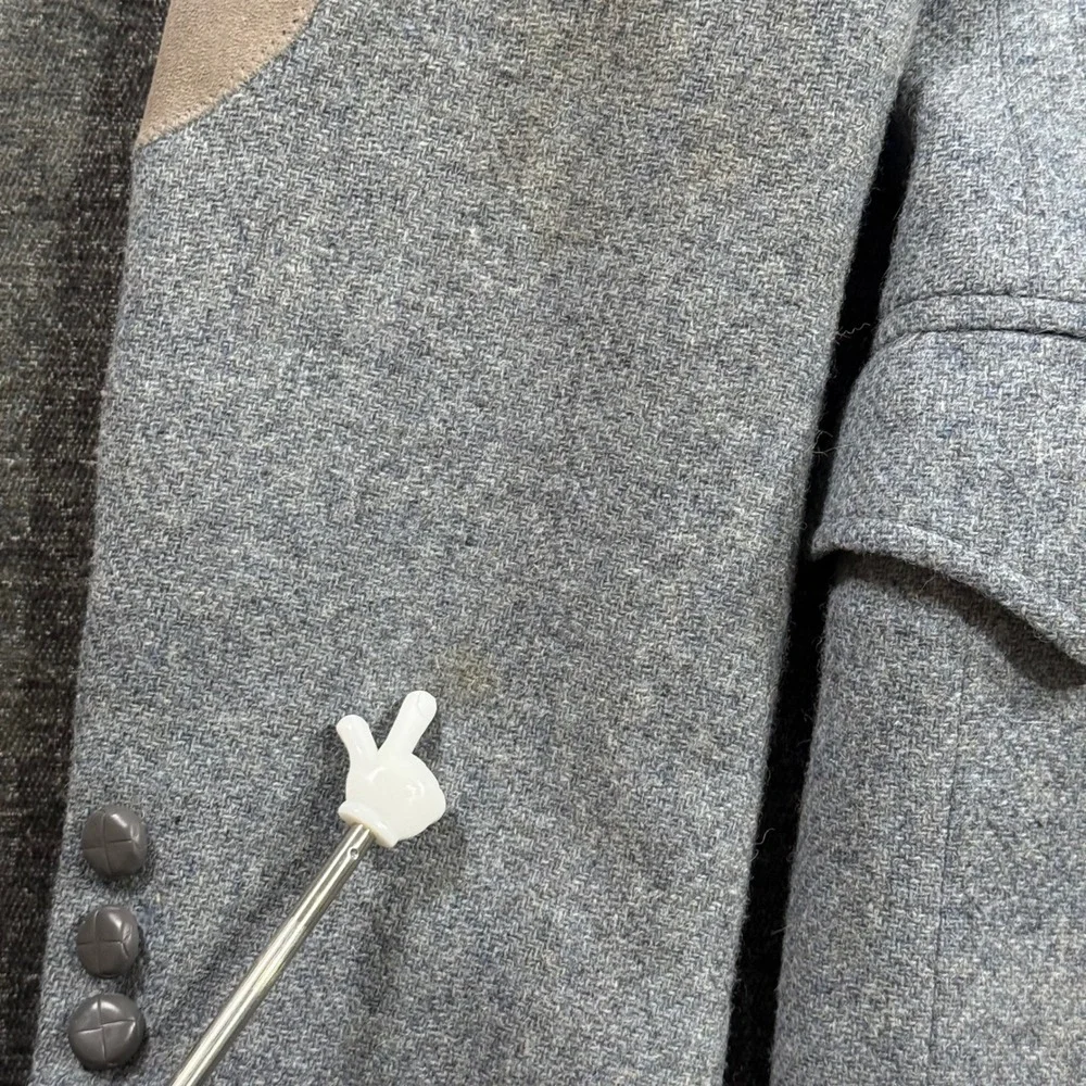Vintage Grand Entry Men Western Blazer Grey Wool Cowboy Sport Coat Elbow Patches